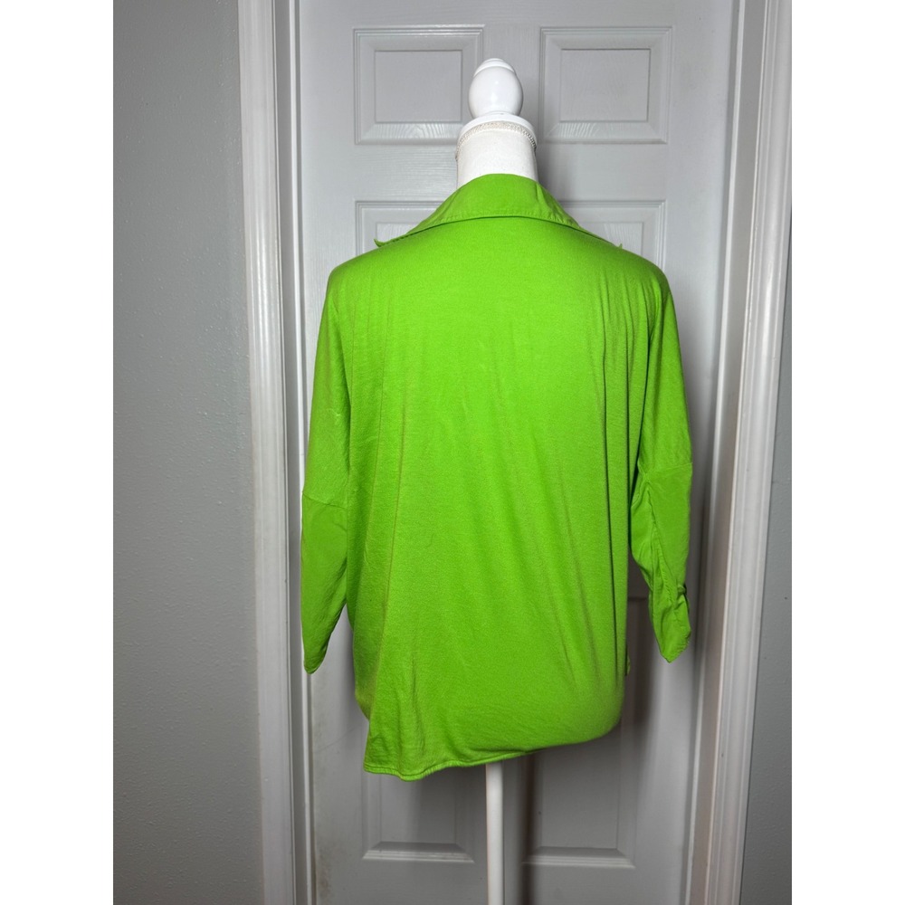 Chaus New York Tie Front Roll Tab Sleeve Blouse M Lime Green Excellent V-Neck - Picture 5 of 6